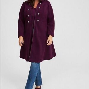 Torrid So Soft Plum Wool-Blend Military Coat 💟 Plus Size